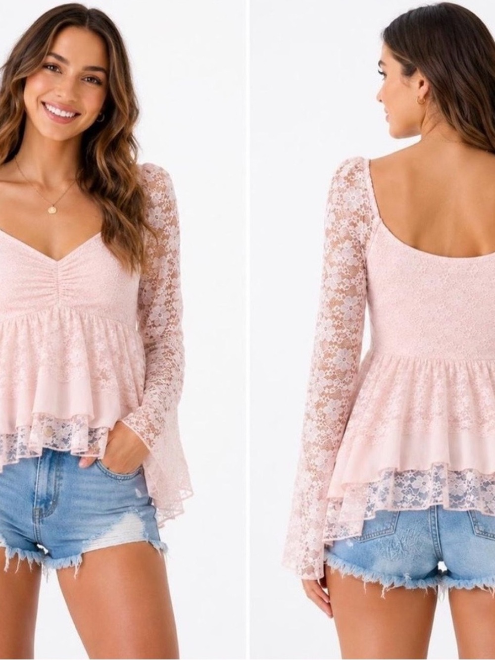 Altar'd State Blush Pink Lace Peplum Top  (NWT)         Size M